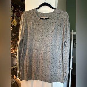 Loft Gray Crewneck Sweater with Black Speckles, Size Large